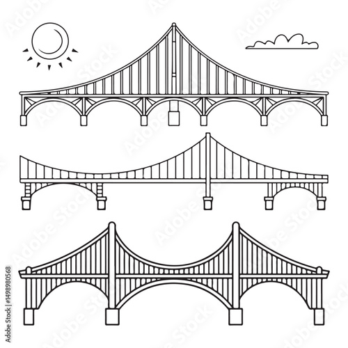 Bridge Over Water with Wooden Path Leading Toward It - Line Art for Landscape and Infrastructure photo