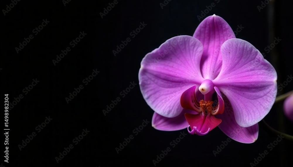 Naklejka premium Delicate purple orchid bloom, black background, beauty, isolated, blossom