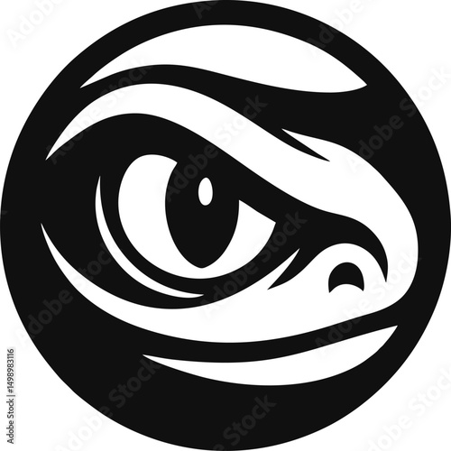 Piercing reptile gaze encircles in darkness