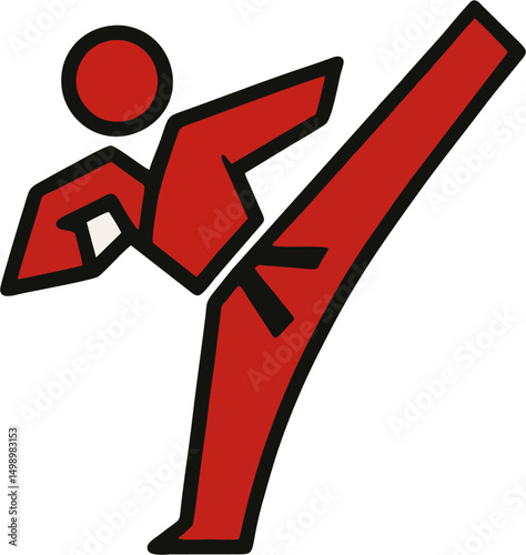 Red martial arts figure kicking
