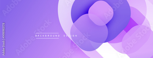 Abstract purple design features overlapping circles, gradients. Modern background with soft shadows, minimalist aesthetic.
