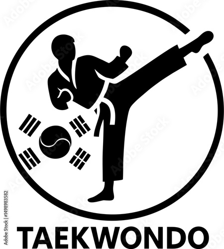 Action in a circle Martial arts fighter with Korean symbolism