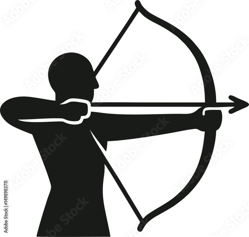Archer poised drawing back powerful arrow