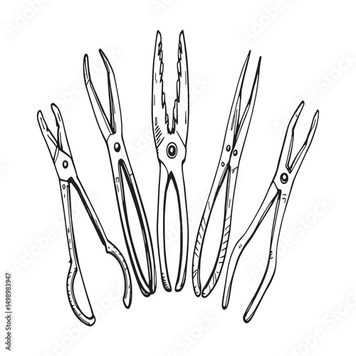 medical forceps surgical instrument line art vector design