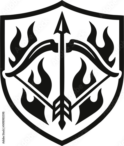 Flaming bow and arrow crest