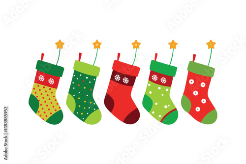 Vector art illustration of six different Christmas stockings.eps