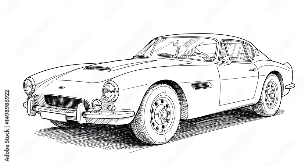 Fototapeta premium Classic Italian Gran Turismo coupe car illustration in line art style