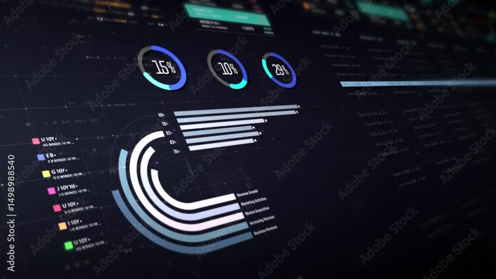 Dynamic data visuals for business info graphics, animated charts, and data-driven insights for a business meeting mock-up. Explore the world of trading, stock exchanges, and crypto
