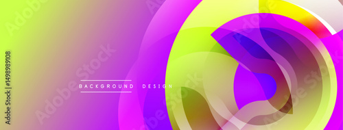Vibrant abstract background. Overlapping circles create dynamic visual effect. Gradient colors blend smoothly, offering modern aesthetic.