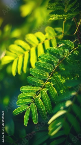 Lush green foliage bathed in sunlight, a serene escape into nature's tranquility