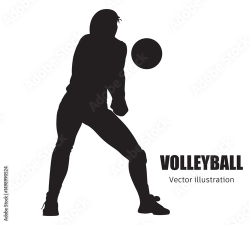 Abstract silhouette of a volleyball player on white background. Volleyball player woman hits the ball. Vector illustration