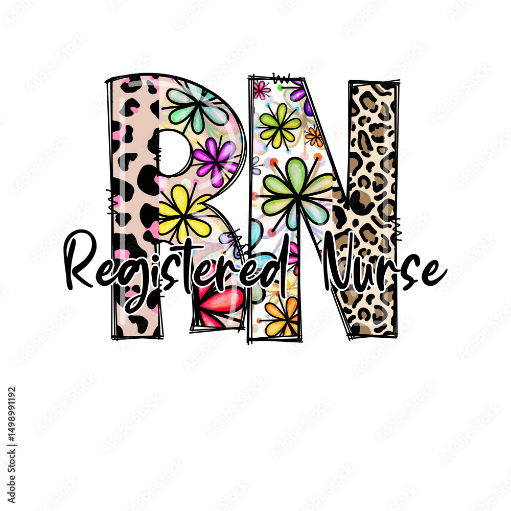 Obraz premium Colorful Registered Nurse Design with Floral and Leopard Print