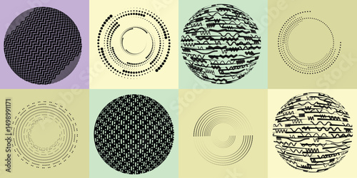 Halftone dots in Circle Form .Rotate rounded shape Vector Illustration .Rotating dots form a circle .Rotating design element . Various lines forming round shape . Abstract Geometric line art .
