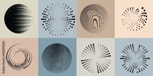 Wallpaper Mural Halftone dots in Circle Form .Rotate rounded shape Vector Illustration .Rotating dots form a circle .Rotating design element . Various lines forming round shape . Abstract Geometric line art .
 Torontodigital.ca