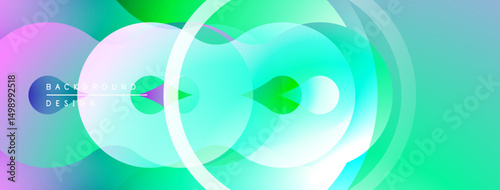 Abstract vibrant background. Overlapping circles create dynamic visual effect. Gradient colors blend smoothly, offering modern aesthetic.