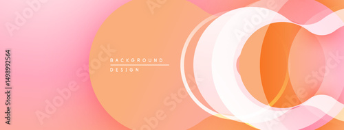 Abstract design features overlapping orange, pink layers. Smooth gradients create modern, dynamic visual effect. Minimalist style.