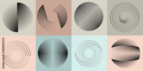 Wallpaper Mural Halftone dots in Circle Form .Rotate rounded shape Vector Illustration .Rotating dots form a circle .Rotating design element . Various lines forming round shape . Abstract Geometric line art .
 Torontodigital.ca