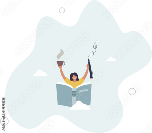 Literature author occupation with creative writer skills. New story character or poetry typing from imagination and inspiration. character life .