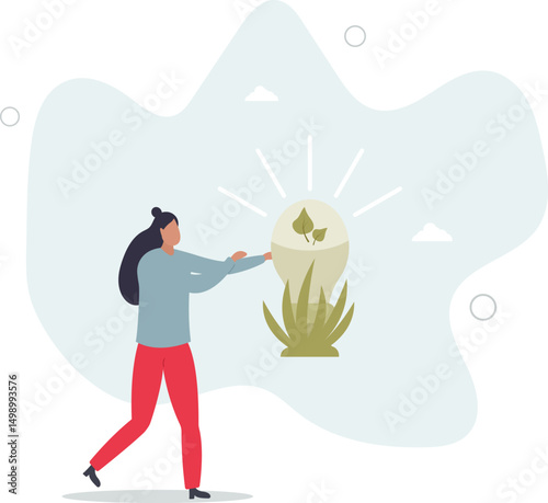 reducing CO2 emission by using green energy .flat vector illustration.light bulb as a symbol of an idea. character life .