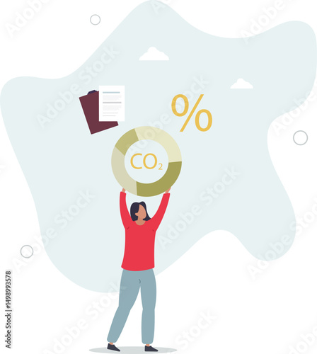 Character showing way to reduce CO2 emission through carbon tax, credit and eco investing. Low carbon and environmental responsibility concept. character life .