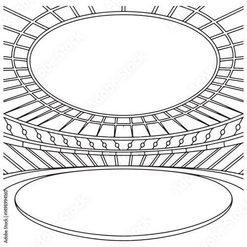 Stadium Arena View with Seats and Field - Line Art Drawing for Sports Fans