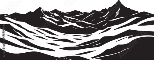 Fantastic landscape on a distant planet, mountains, planets, wastelands, futurism. Hand drawn vector illustration