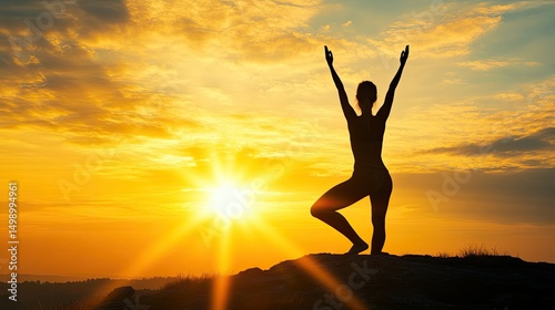 Wallpaper Mural Silhouette of a person in yoga pose against a vibrant sunset. Torontodigital.ca