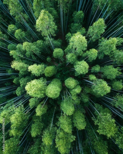 Aerial View of Lush Green Bamboo Forest