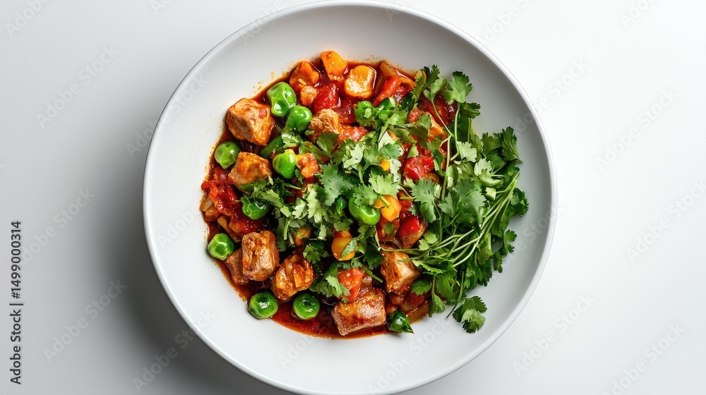 Delicious Fresh Green Peas with Chicken in Spicy Tomato Sauce Delicious Fresh Green Peas with Chicken in Spicy Tomato Sauce