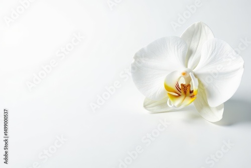 Delicate white orchid blossom on pure white background, design, plant