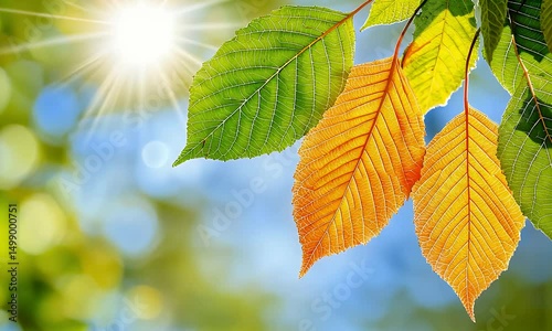 Autumn leaves gently blowing in the wind