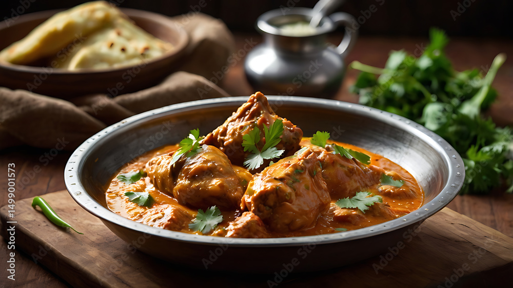 Chicken Curry Dish with Naan and Cilantro Chicken Curry Dish with Naan and Cilantro