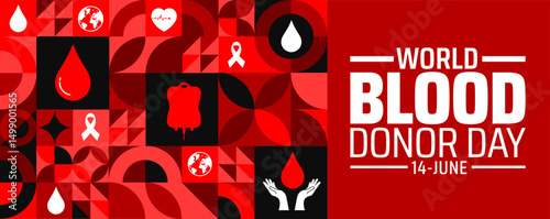 World Blood Donor Day Geometric shape pattern background banner or poster design template. observed every year in June. Holiday concept. Use to any Template, card, poster, placard, template.