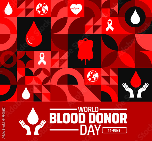 World Blood Donor Day Geometric shape pattern background banner or poster design template. observed every year in June. Holiday concept. Use to any Template, card, poster, placard, template.