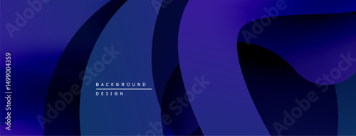 Abstract fluid shapes, gradient blues, purple hues create modern background design. Minimalist aesthetic, dynamic composition.