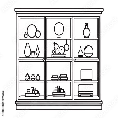 Minimalist line art display cabinet illustration vector design