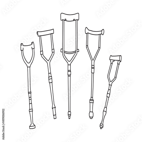 Minimalist line art illustration of medical crutches equipment