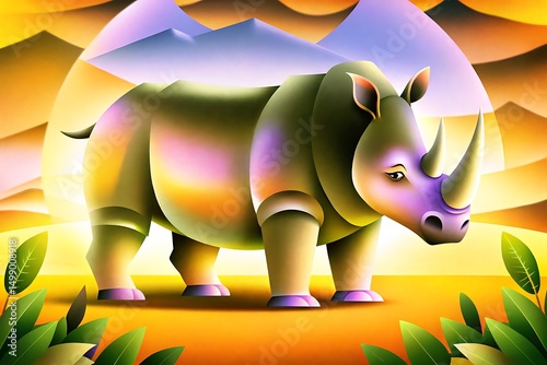 Stylized rhino in a geometric landscape generative ai