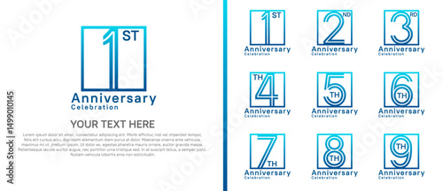 logo anniversary set. blue color with square on white background for special event