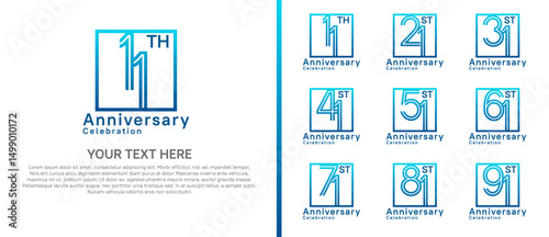logo anniversary set. blue color with square on white background for special event