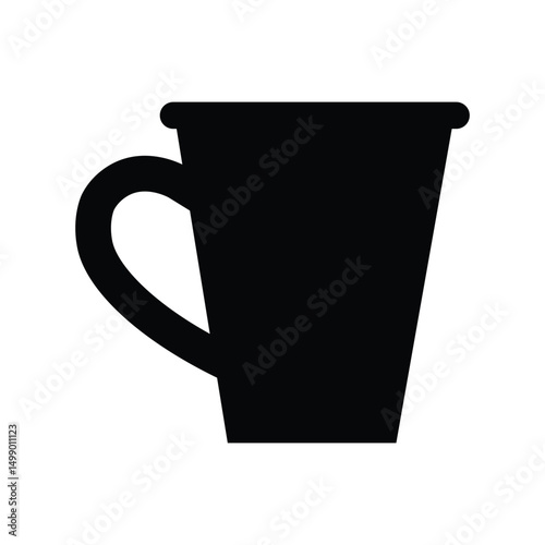 Hot Coffee Cup Icon – Black Silhouette of Steaming Beverage Mug for Café, Breakfast, or Drink App Design on White Background