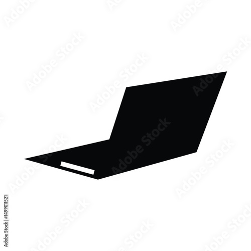 Laptop Icon – Black Silhouette of Open Notebook Computer with Camera Dot on Screen for Tech, Business, or Web Design Use
