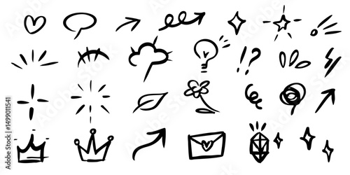 Doodle texture chalk brush crayon lines - icon vector set hand drawn simple cute set