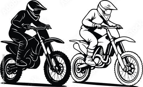  Motocross Rider Black and White Silhouette Vector Illustration