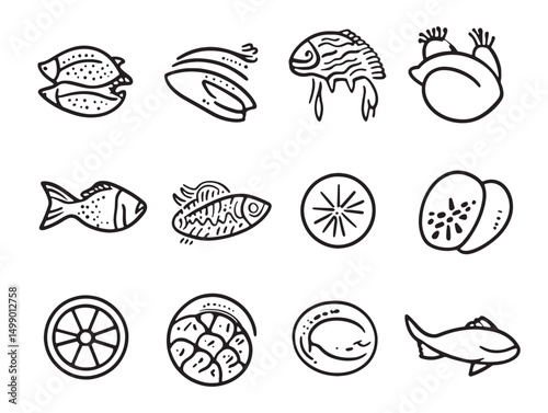 Ceviche food line art elegant fresh seafood dish illustration