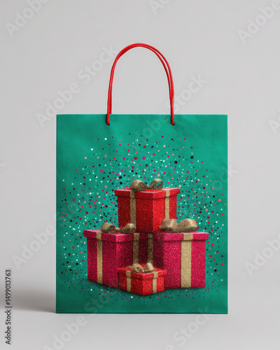 Rich emerald reusable bag with shiny red and black details, combining luxe color contrasts and eco-friendly style