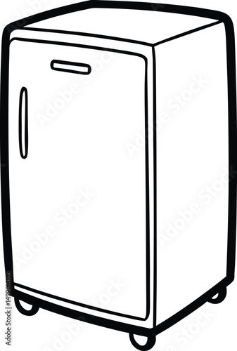 Vector illustration of modern kitchen appliances including a microwave, electric stove, and a closed steel refrigerator
