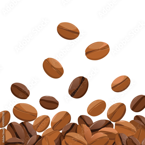 flying coffee beans on white background vector graphic design