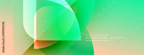 Abstract gradient shapes overlap creating vibrant visual effect. Smooth transitions between orange, green hues dominate composition. Modern design element.