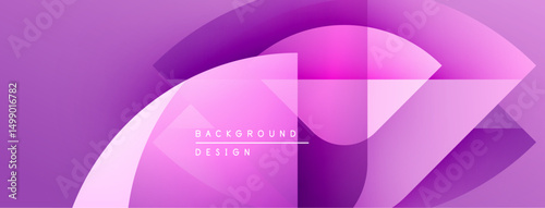 Abstract purple background. Geometric shapes overlap creating dynamic visual effect. Modern design elements present. Soft gradients enhance composition.